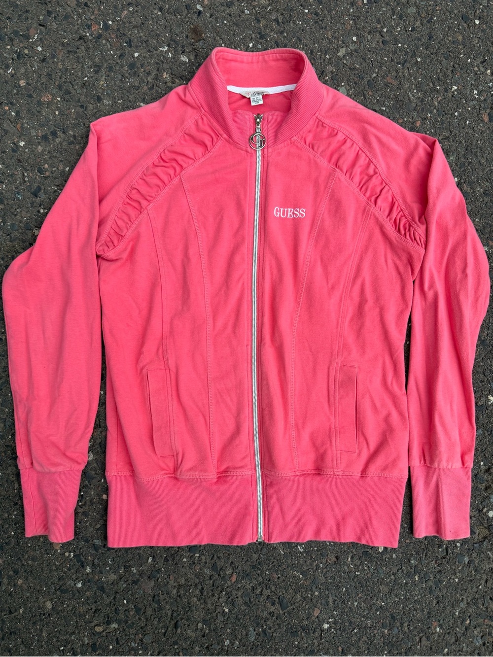 GUESS Coral Pink Ruched Shoulder Zip-Up  XL